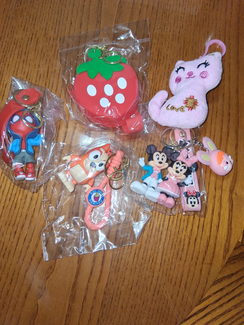 Assorted Cartoon Kids Keychain Set - Pink, Red, Blue